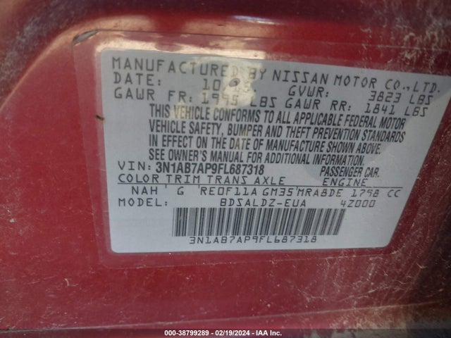 Nissan SENTRA SV 2015 3N1AB7AP9FL687318 Image 9