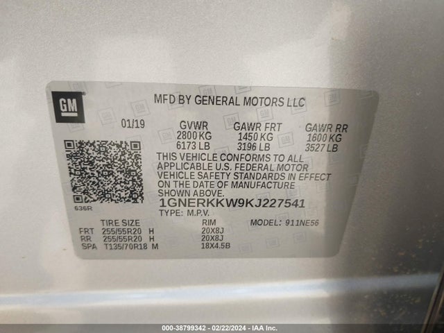 Chevrolet Traverse Premier 2019 1GNERKKW9KJ227541 Image 9