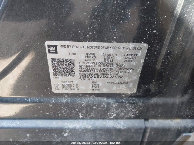 Chevrolet EQUINOX LT 2019 3GNAXUEV1KL227352 Image 9