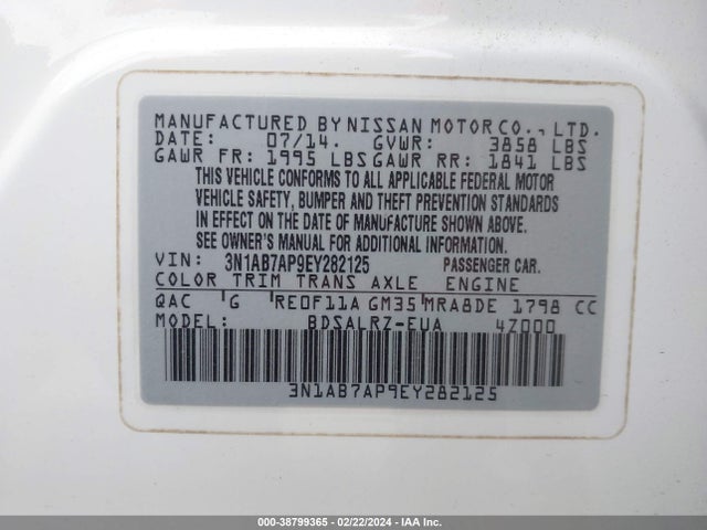 Nissan SENTRA SR 2014 3N1AB7AP9EY282125 Image 9