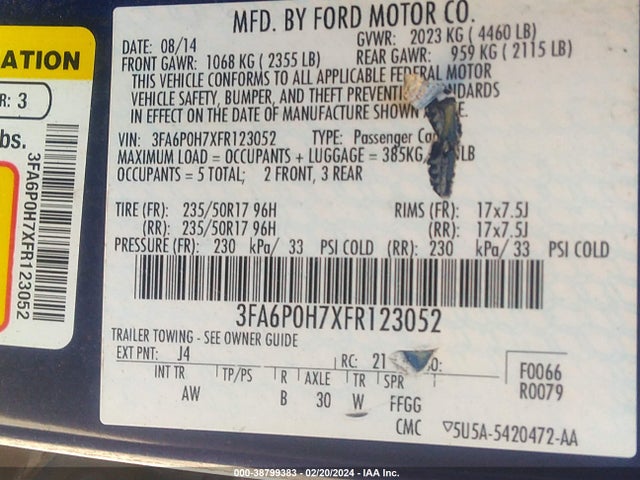 3FA6P0H7XFR123052 Ford FUSION SE
