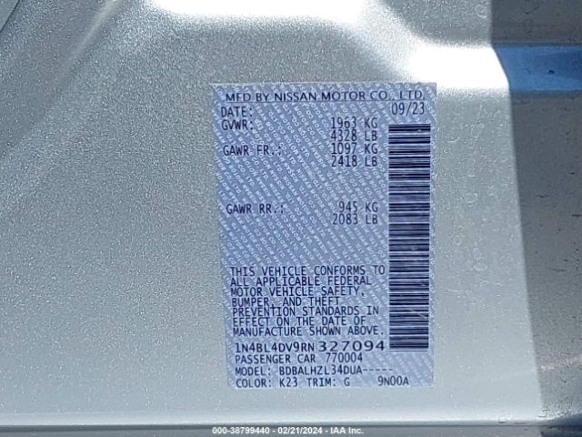 1N4BL4DV9RN327094 Nissan Altima Sv Fwd