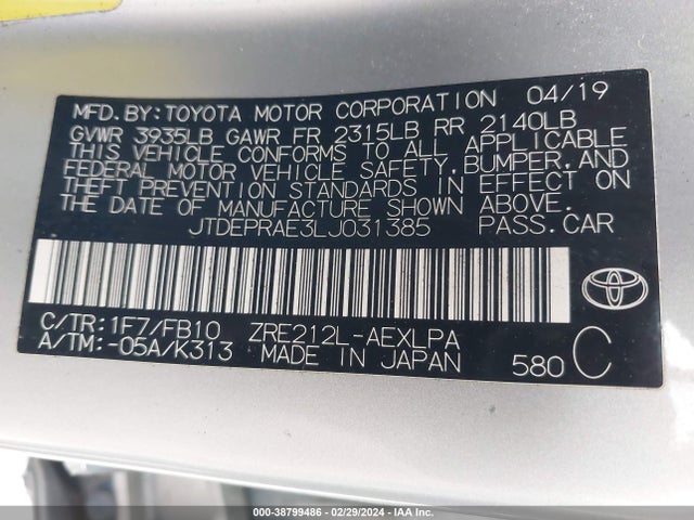 Toyota COROLLA LE 2020 JTDEPRAE3LJ031385 Image 9
