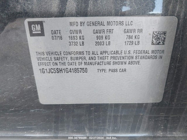 1G1JC5SH1G4185750 Chevrolet Sonic Lt Auto