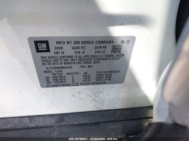 Chevrolet Trax Awd Ls 2022 KL7CJNSM0NB545163 Image 9