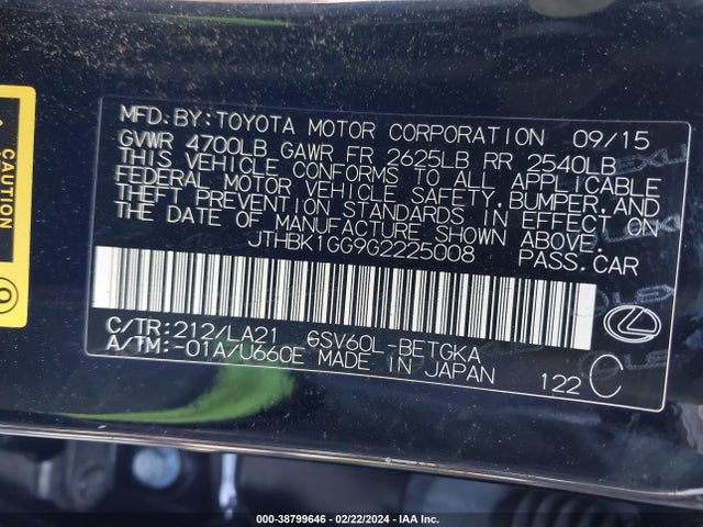 JTHBK1GG9G2225008 Lexus ES 350