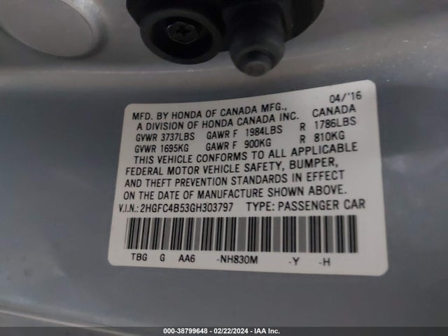 Honda Civic Lx 2016 2HGFC4B53GH303797 Image 9