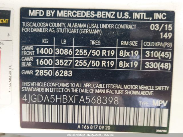 4JGDA5HBXFA568398 Mercedes-Benz Ml 350 4matic