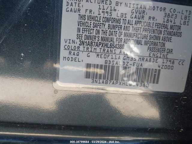 Nissan SENTRA SV 2017 3N1AB7APXHL654380 Image 9