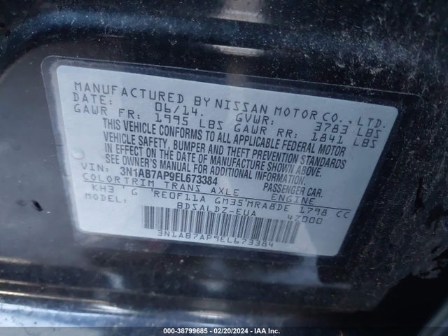 Nissan SENTRA SV 2014 3N1AB7AP9EL673384 Image 9