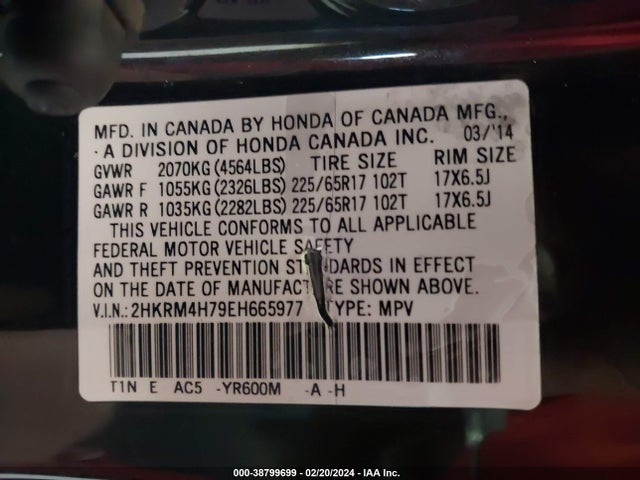 Honda Cr-v Ex-l 2014 2HKRM4H79EH665977 Image 9