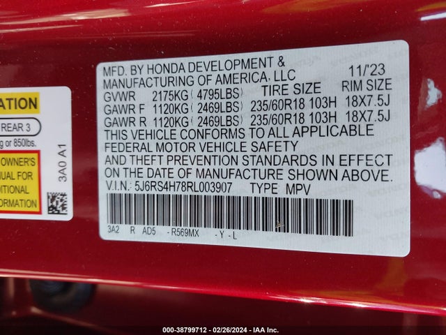 Honda Cr-v Ex-l Awd 2024 5J6RS4H78RL003907 Image 9