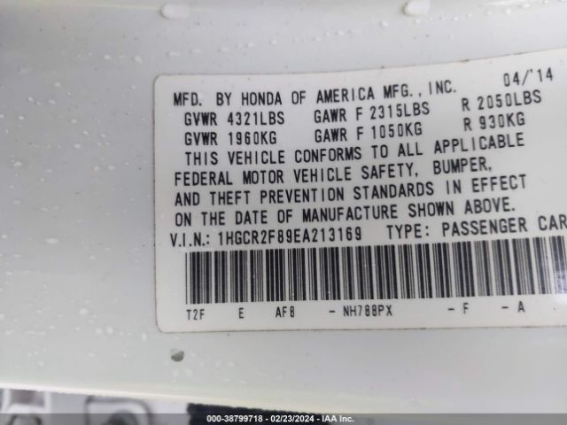 1HGCR2F89EA213169 Honda Accord Ex-l