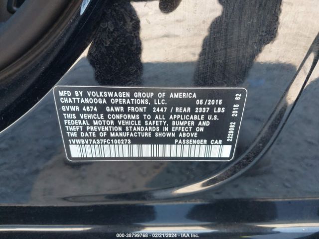 1VWBV7A37FC100273 Volkswagen Passat 2.0l Tdi Se