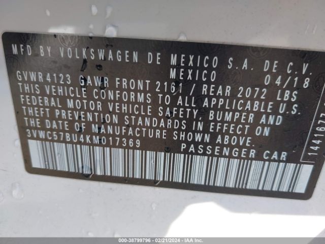 3VWC57BU4KM017369 Volkswagen Jetta 1.4t R-line/1.4t S/1.4t Se