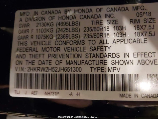Honda CR-V EX 2018 2HKRW2H52JH651300 Image 9