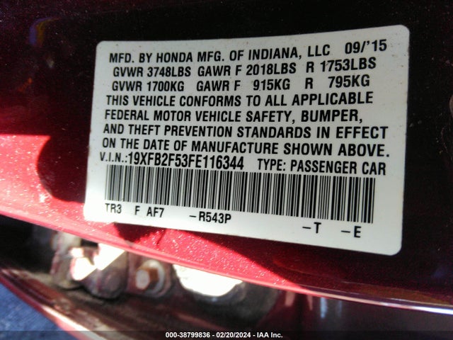 Honda Civic Lx 2015 19XFB2F53FE116344 Image 9