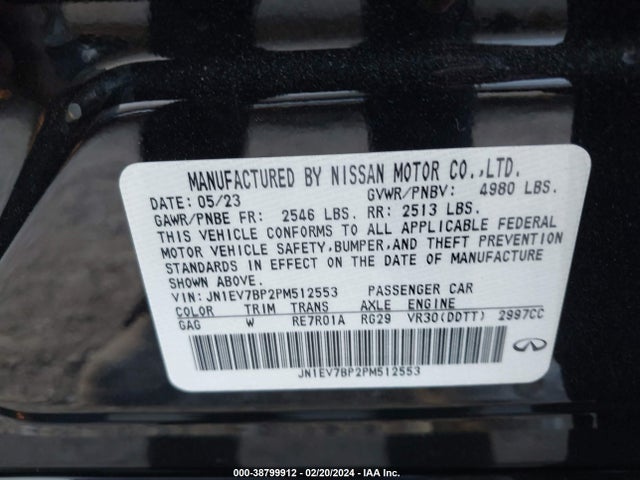 Aukcja sprzedaży 2023 Infiniti Q50 Luxe, vin: JN1EV7BP2PM512553, numer aukcji: 38799912