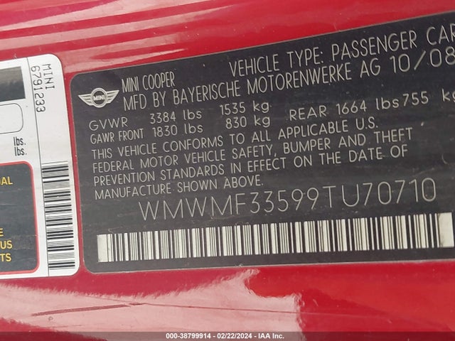 2009 MINI COOPER WMWMF33599TU70710 Photo 8