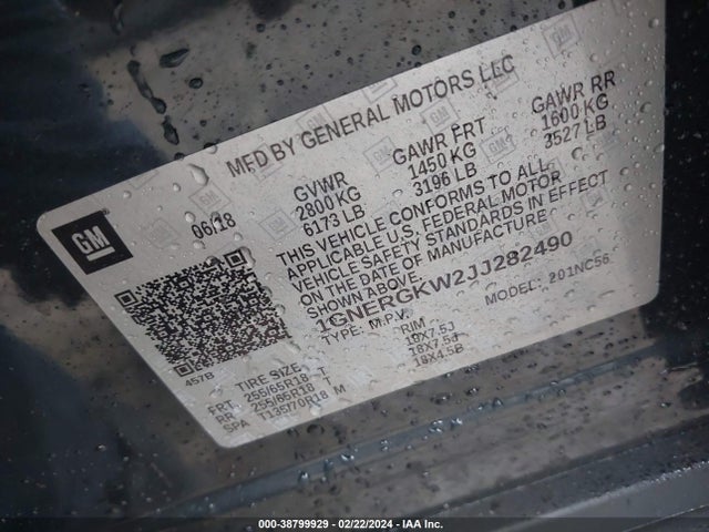 Chevrolet Traverse 1lt 2018 1GNERGKW2JJ282490 Image 9