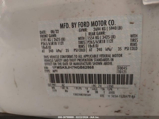 1FMSK8JH7NGB62868 Ford Explorer Timberline