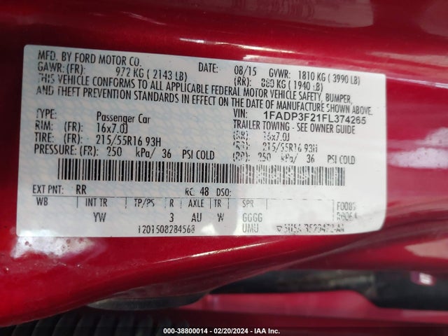 Ford FOCUS SE 2015 1FADP3F21FL374265 Image 9