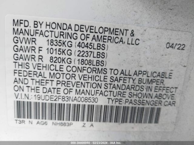 19UDE2F83NA008530 Acura Ilx Premium   A-spec Packages/technology   A-spec Packages