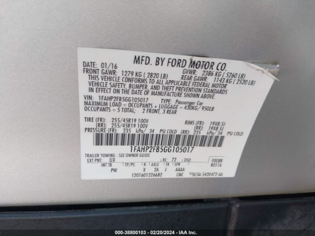 1FAHP2F85GG105017 Ford Taurus Limited