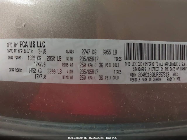 2C4RC1EG8JR257313 Chrysler Pacifica Touring L Plus