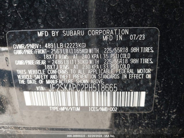 JF2SKAPC2PH518665 Subaru Forester Limited