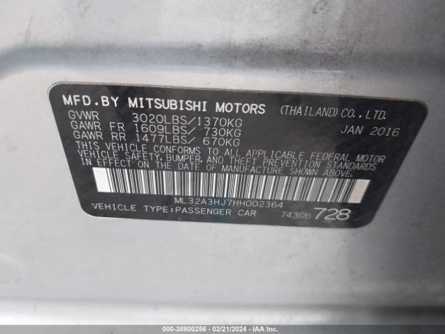 2017 MITSUBISHI MIRAGE ML32A3HJ7HH002364 Photo 8