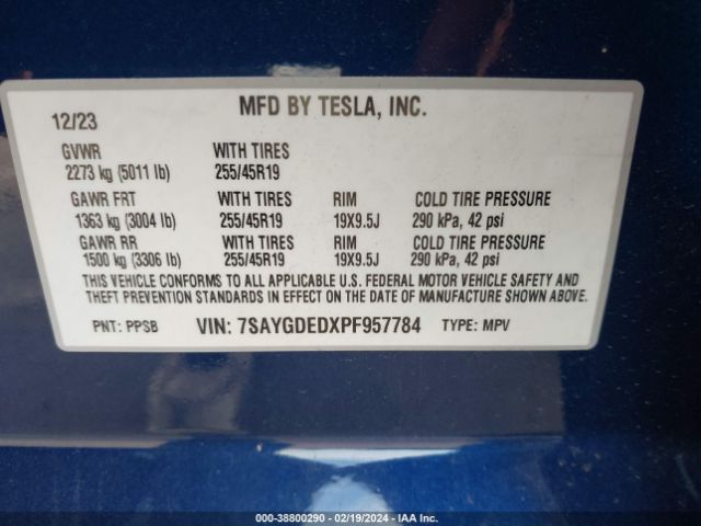 7SAYGDEDXPF957784 Tesla Model Y Rwd