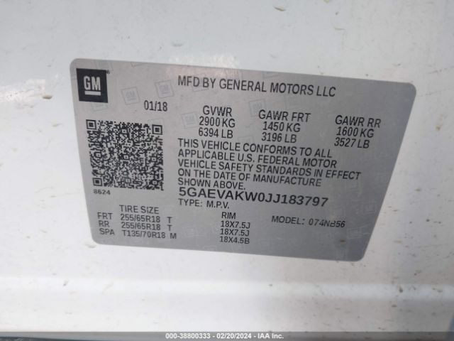 5GAEVAKW0JJ183797 Buick Enclave Essence