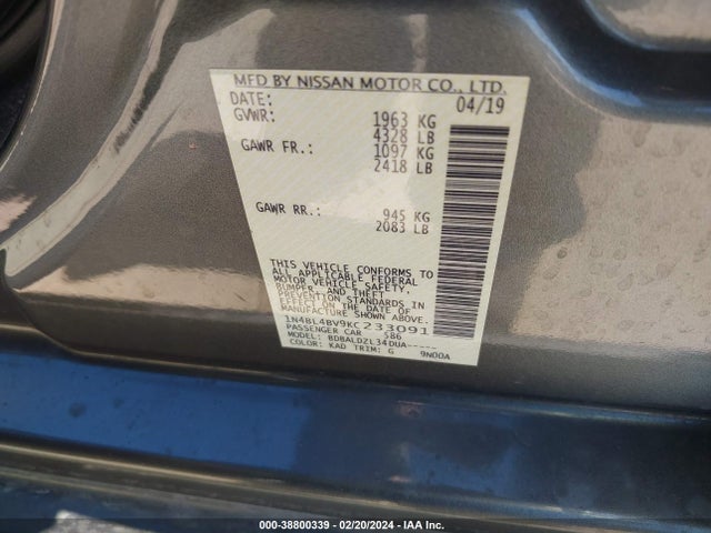 Nissan Altima 2.5 S 2019 1N4BL4BV9KC233091 Image 9