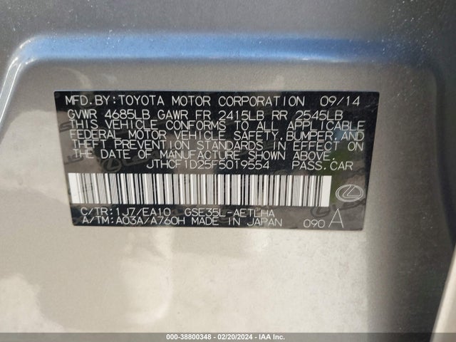 Lexus IS 250 2015 JTHCF1D25F5019554 Image 9