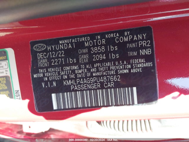 Hyundai Elantra Limited 2023 KMHLP4AG9PU487662 Image 9