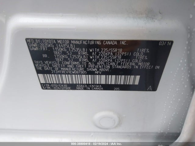 Toyota Rav4 Limited 2014 2T3YFREVXEW087905 Image 9