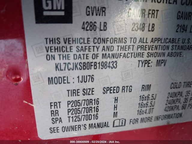 Chevrolet Trax 1ls 2015 KL7CJKSB0FB198433 Image 9