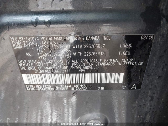 Toyota Rav4 Xle 2018 2T3RFREV4JW772111 Image 9
