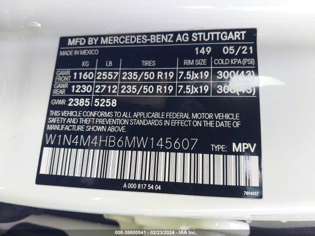W1N4M4HB6MW145607 Mercedes-Benz Glb 250 4matic