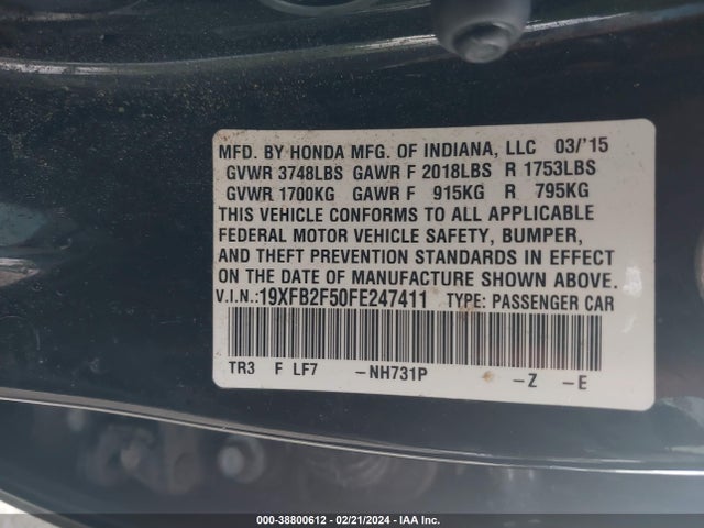 Honda Civic Lx 2015 19XFB2F50FE247411 Image 9