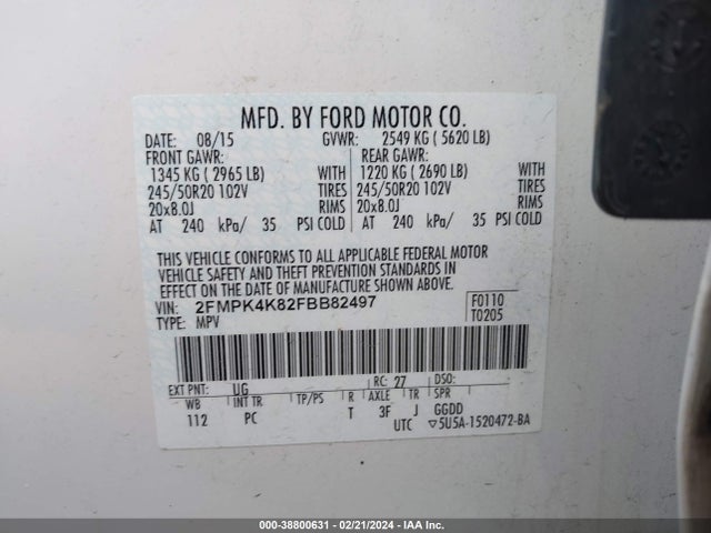 Ford Edge Titanium 2015 2FMPK4K82FBB82497 Image 9