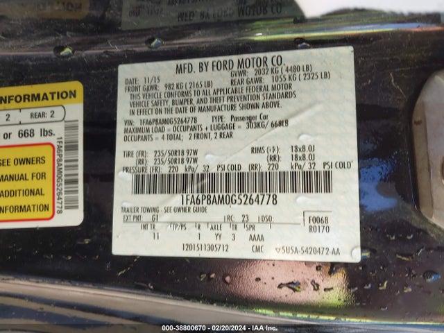 Ford Mustang V6 2016 1FA6P8AM0G5264778 Image 9