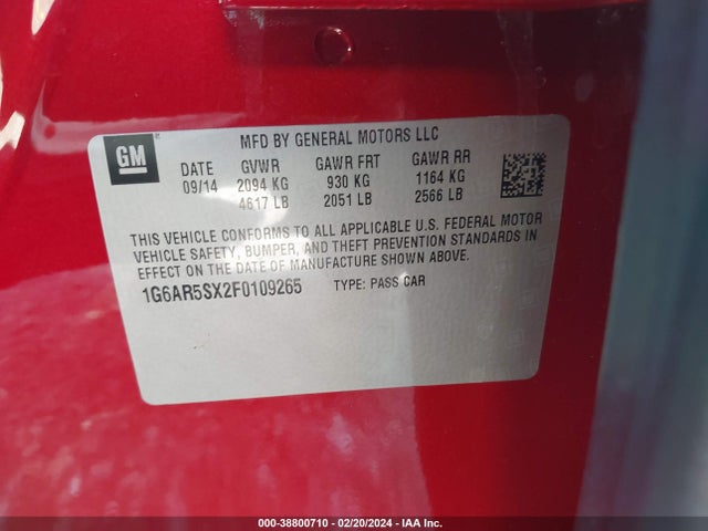 1G6AR5SX2F0109265 Cadillac CTS LUXURY