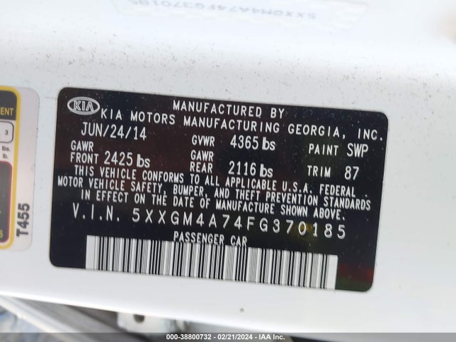 KIA Optima Lx 2015 5XXGM4A74FG370185 Image 9