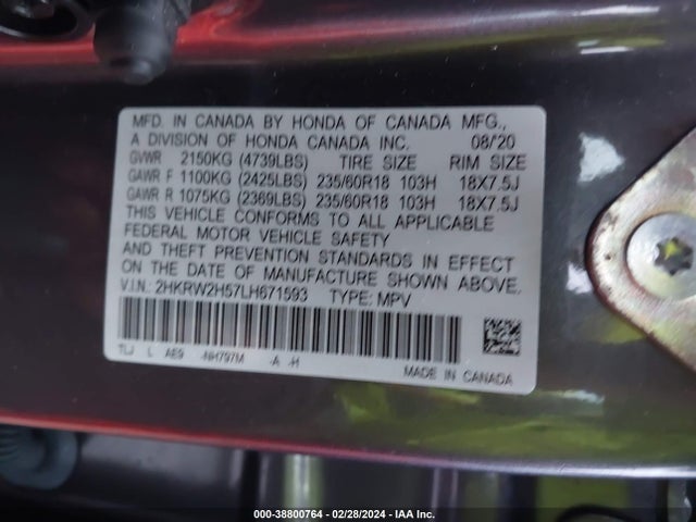 Honda Cr-v Awd Ex 2020 2HKRW2H57LH671593 Image 9