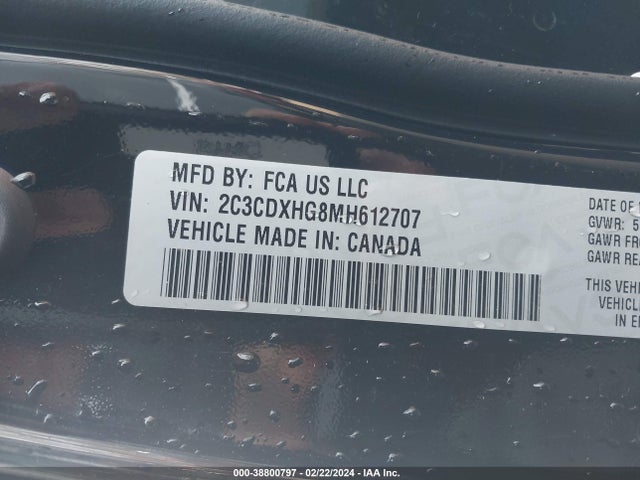 2C3CDXHG8MH612707 Dodge Charger Gt Rwd