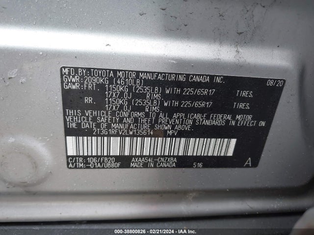 Toyota RAV4 LE 2020 2T3G1RFV2LW135614 Image 9