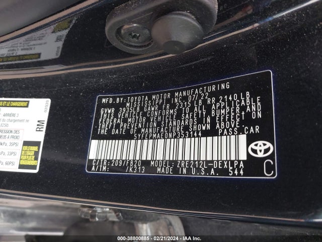 Toyota COROLLA LE 2022 5YFEPMAE0NP353144 Image 9