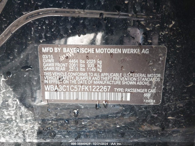 BMW 328I 2015 WBA3C1C57FK122267 Image 9